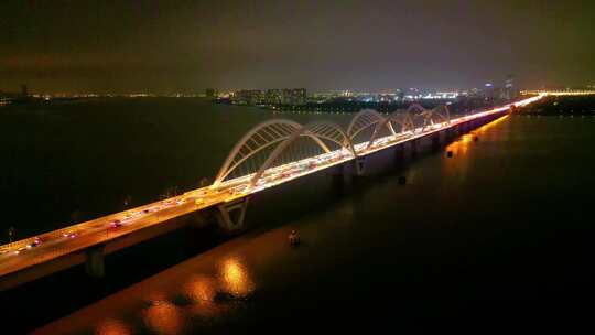 杭州钱塘江九堡大桥夜晚夜景航拍