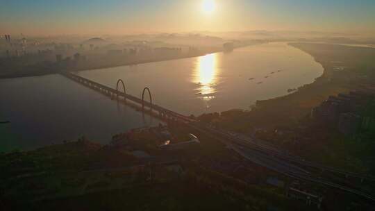 杭州之江大桥日出视频素材模板下载