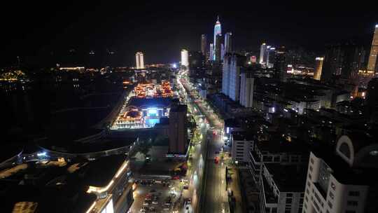 烟台滨海广场夜景航拍延时芝罘区山东夜晚