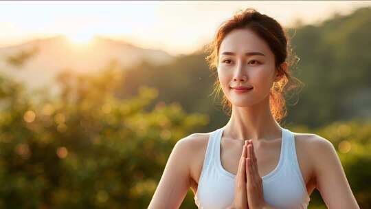 年轻女性练习瑜伽和冥想