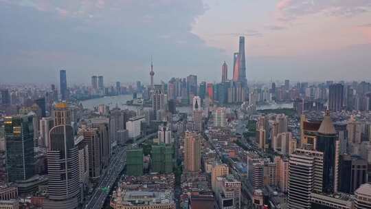 上海城市天际线远眺陆家嘴航拍