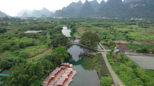 广西壮族自治区桂林市阳朔遇龙河风光航拍