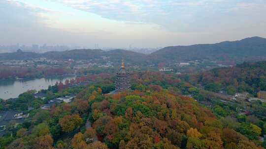 杭州西湖景区雷峰塔美景航拍