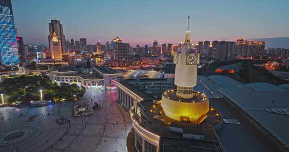 4K高清航拍天津城市建筑城市夜景