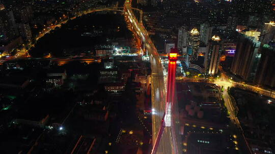 上海杨浦大桥夜景延时航拍04视频素材模板下载