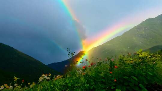 雨后山谷 彩虹高挂 生机浪漫天地