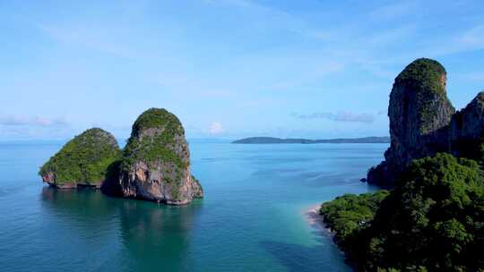 莱利海滩甲米泰国莱利热带海滩甲米无人机俯瞰全景