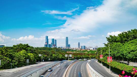 广西南宁东盟商务区繁忙的道路城市街景