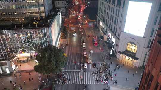 上海夜景航拍外滩南京东路黄浦区城市夜晚风