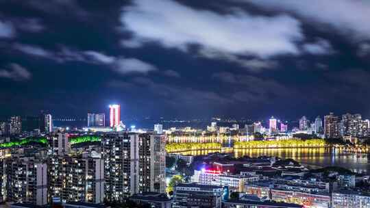 江西省九江市夜晚城市景观延时