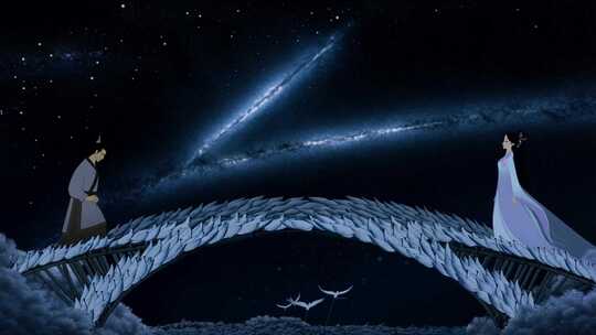 古风牛郎织女鹊桥相会场景