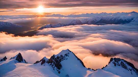 雪山云海日出全景