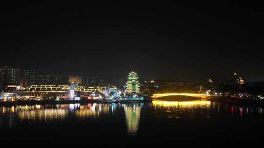 惠州合江楼夜景航拍东江夜晚风光河流风景