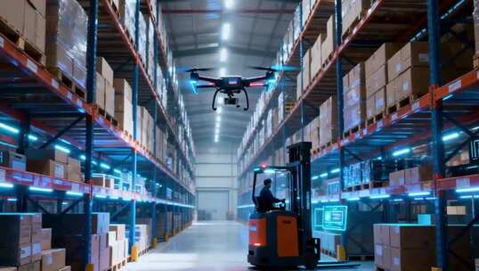 仓库内叉车作业与无人机飞行