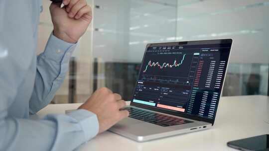 股票交易投资者在笔记本电脑上分析交易金融