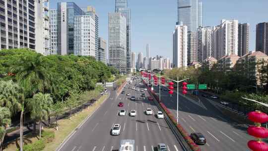 深圳滨河大道城市道路高楼车流景观