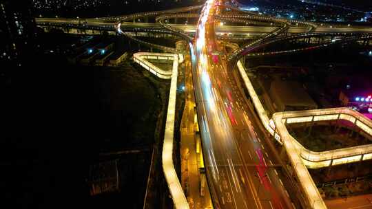 杭州钱塘新区东湖高架路立交桥夜景车流延时