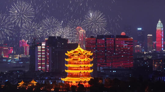 武汉城市烟花无人机灯光秀合集