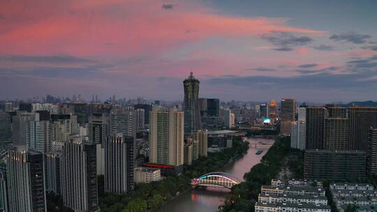 浙江杭州拱墅区武林门大运河夕阳空镜