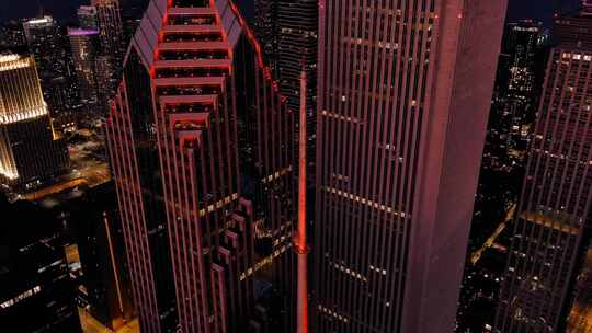城市航拍芝加哥摩天大楼夜景灯光汽车车流