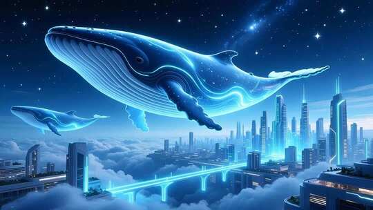 虚拟鲸鱼概念地产高端光影云端城市