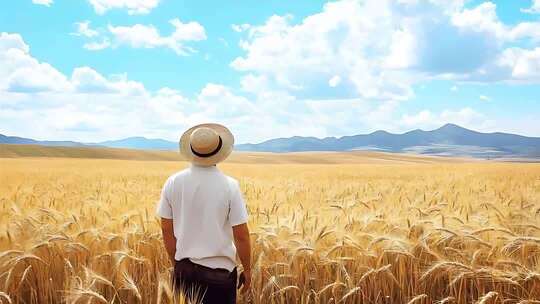 男子站在麦田眺望远方