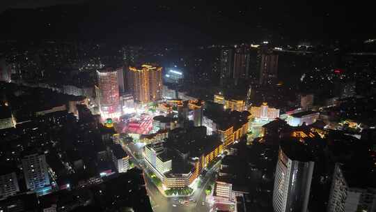 航拍四川达州城市夜景灯光