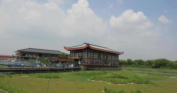 城市湿地湖泊 长荡湖水街建筑生态风光