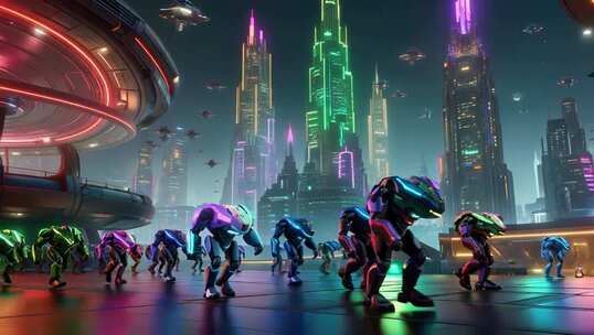 赛博朋克风机器人城市场景