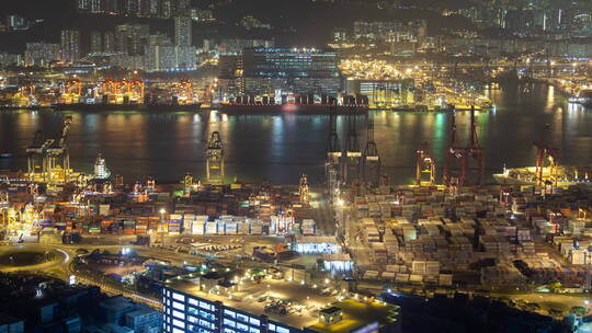 香港码头的夜景延时
