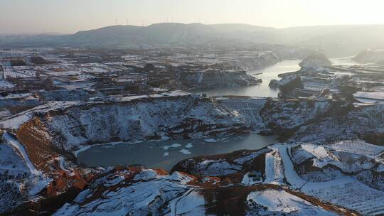 陕西榆林靖边波浪谷雪景航拍