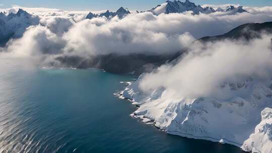 雪山云海与蓝色海域全景