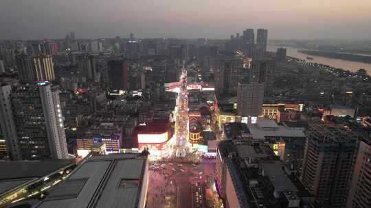 湖南长沙黄兴路步行街夜景航拍