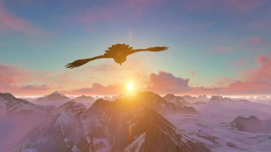 一只雄鹰飞越雪山