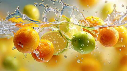 柑橘柠檬入水瞬间画面
