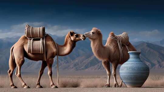 大漠风情：骆驼与古韵瓷器的和谐相遇