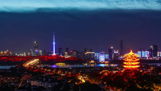 黄鹤楼夜景灯光延时