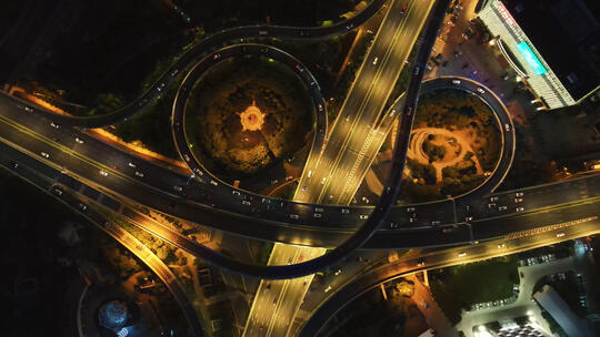 航拍武汉城市夜景交通高架桥车流