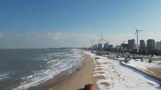 冬日的威海那香海海滩航拍素材