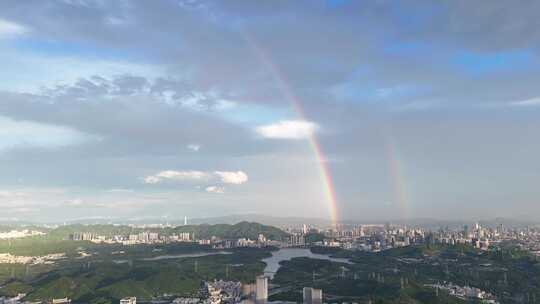 深圳城市风光：雨后彩虹航拍