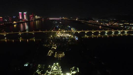 湖南长沙橘子洲大桥夜景航拍