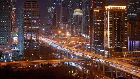 北京CBD城市夜景车流