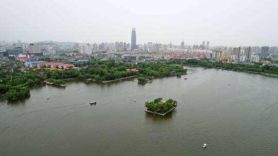 山东济南大明湖超然亭特写航拍