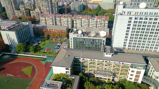 浙江杭州学军中学西溪校区风景航拍视频素材模板下载