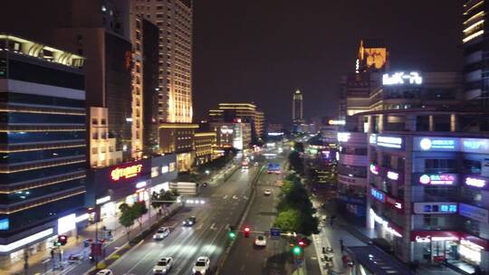 航拍宁波市中心鼓楼天一城市繁华夜景