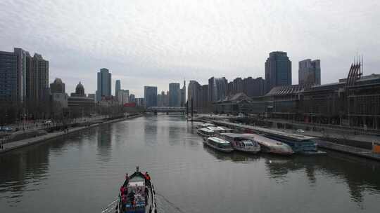 天津海河风景线古文化街码头城市风光航拍