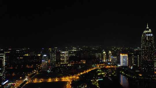 浙江绍兴城市夜景灯光交通航拍