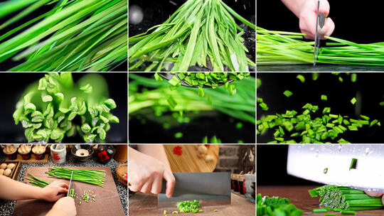 绿色食品新鲜韭菜蔬菜韭菜饺子美食创意实拍高清在线视频素材下载