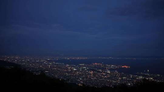 日本神户摩耶山海边山顶城市夜景延时