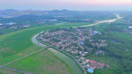 航拍枣庄薛城区陶庄镇蟠龙河山家林湖鹭鸣岛视频素材模板下载